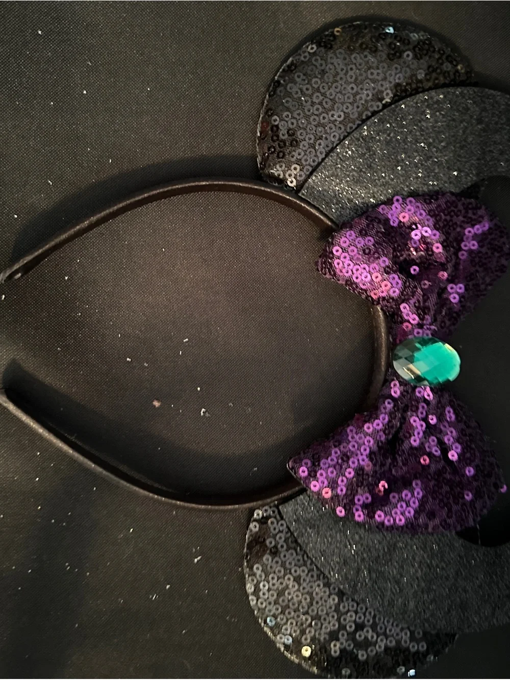 Sequin Minnie Ear Headband with Purple Bow
